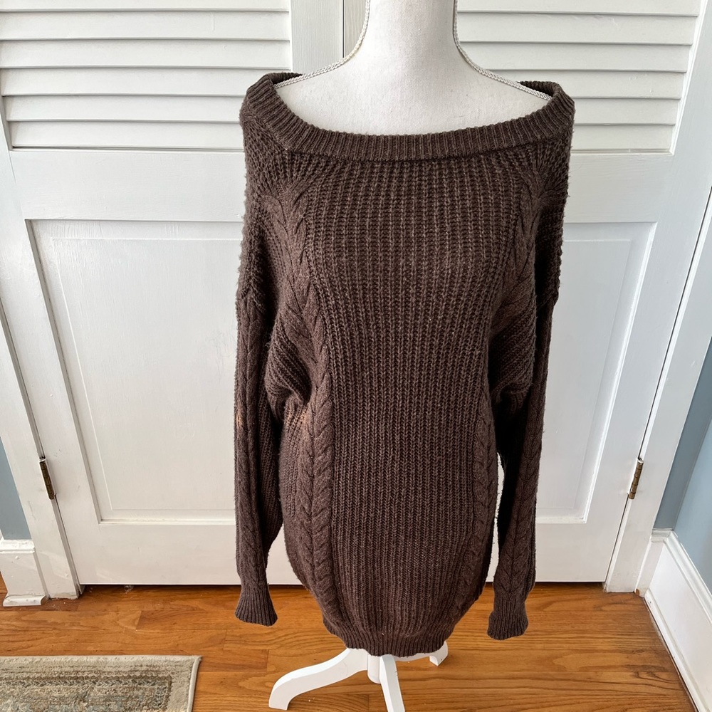 Women’s oversized tunic sweater, brown, one size